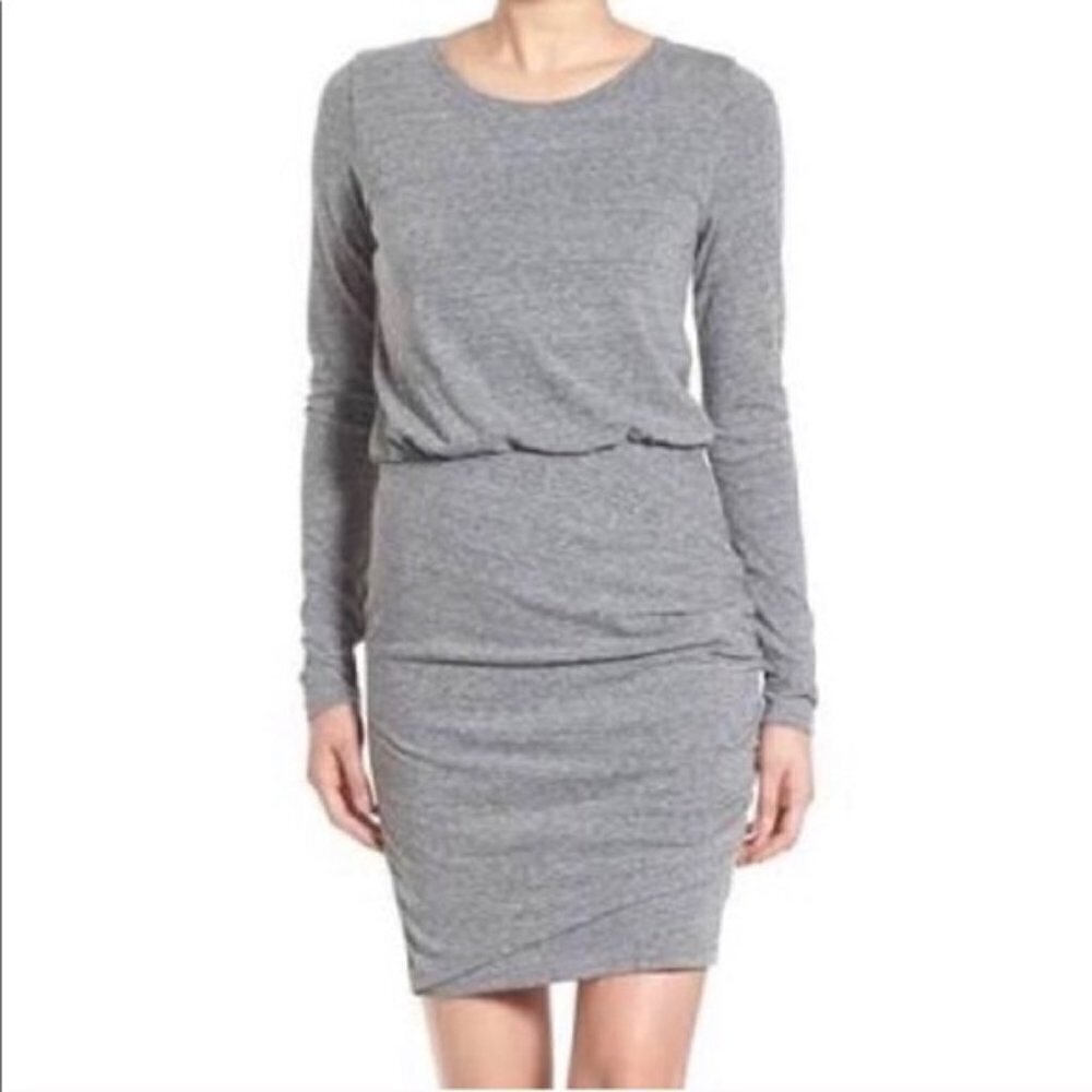 LEITH Grey Ruched Long Sleeve Dress